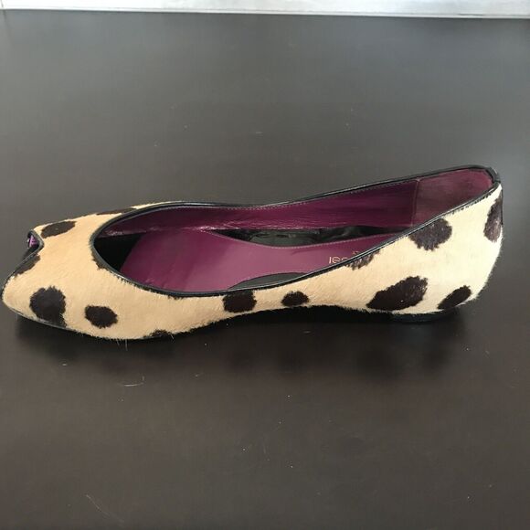 Sergio Rossi Pony Hair Tan Black  Animal Print Ballet Flats Women EU 37 US 6.5 - Picture 1 of 13
